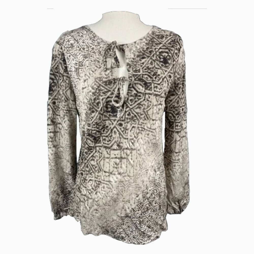 i.e. 100% Silk Crinkled Blouse in Brown Damask